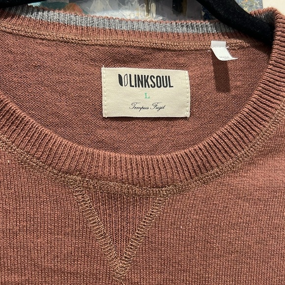 Like New Linksoul Chai Cotton Cashmere Crewneck Sweater Elbow Patch Size Large - Picture 4 of 5